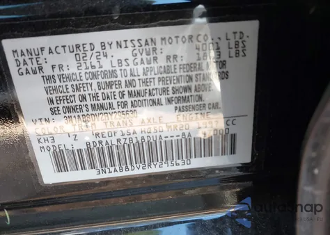 2024 Nissan Sentra Sr Xtronic Cvt z USA, uszkodzony, nr VIN 3N1AB8DV2RY295630